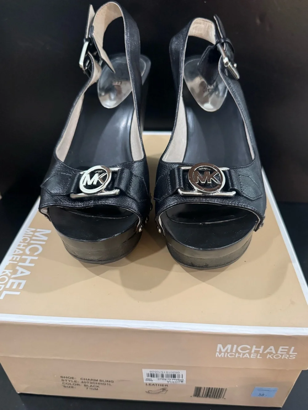 Michael Kors Black Studded Peep-Toe Slingback Wedge